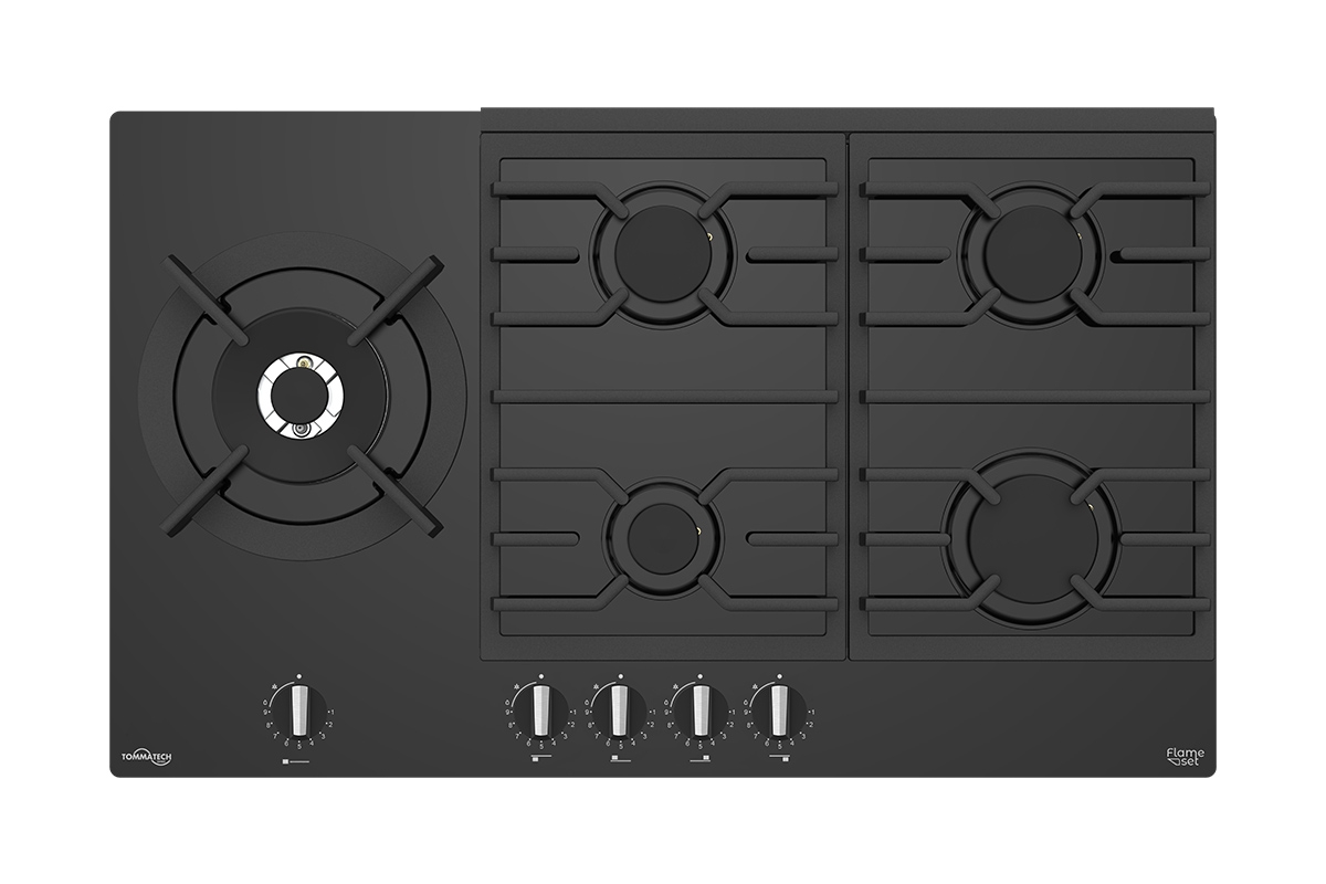 TommaTech TAO9001BG Built-in Gas Hob 90 cm Black Glass