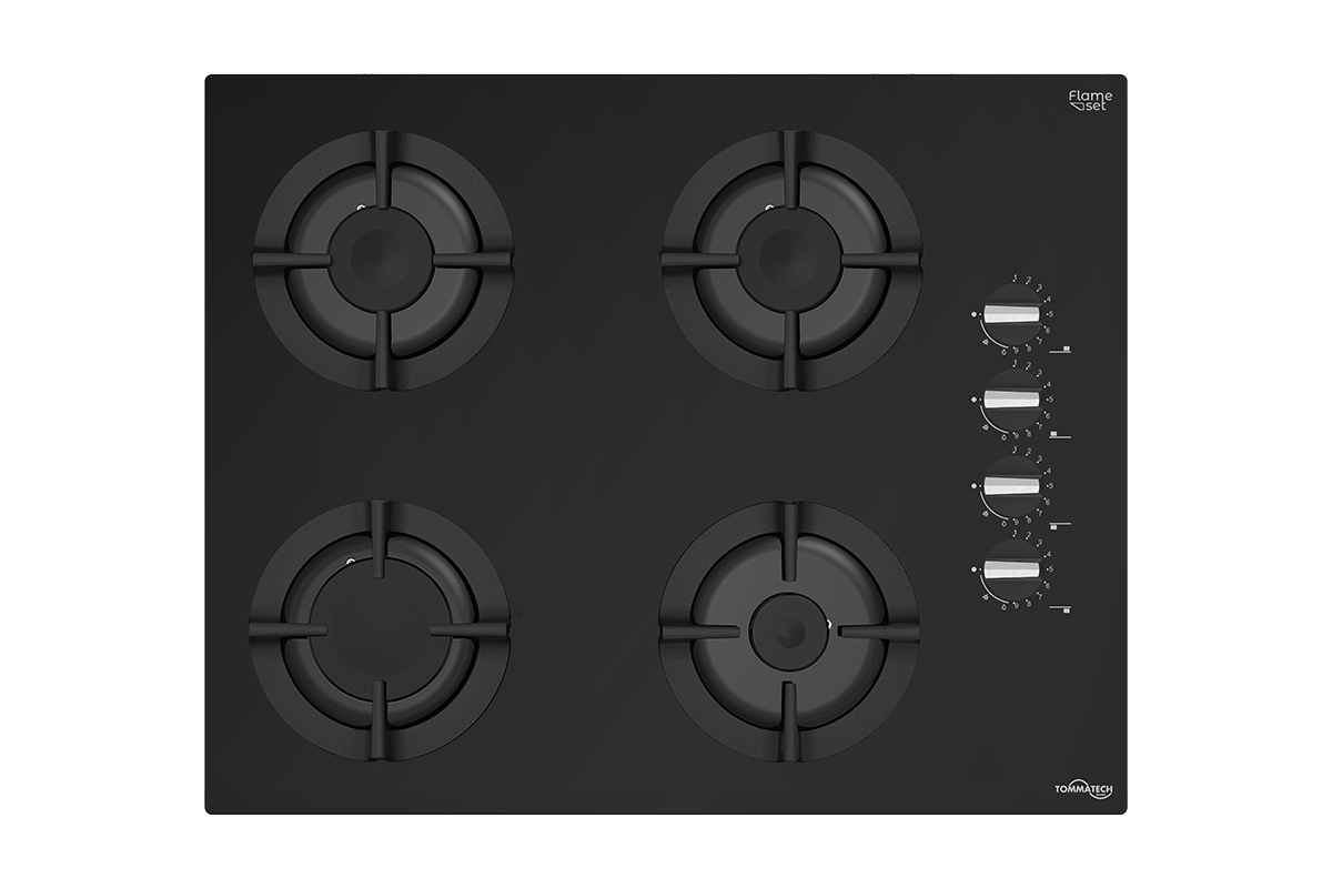 TommaTech TAO6002BG Eingebauter Gashald 65 Cm Schwarzes Glas