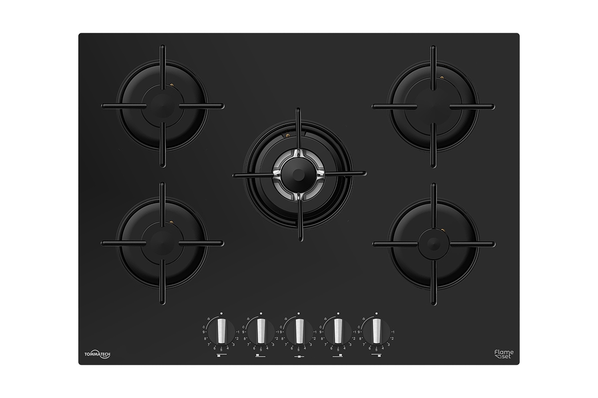 TommaTech TAO7001BG Built-in Gas Hob 70 cm Black Glass