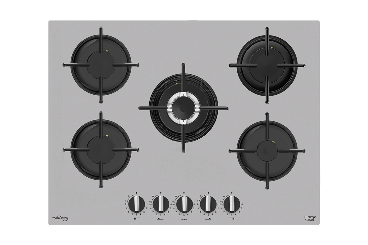 TommaTech TAO7001SG Built-in Gas Hob 70 cm Grey Glass