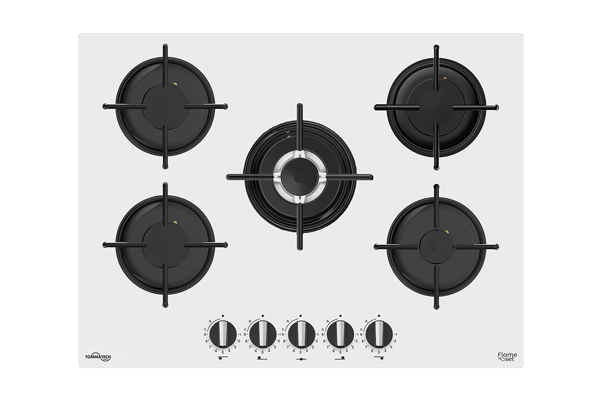 TommaTech TAO7001WG Eingebauter Gashald 70 Cm Weißes Glas