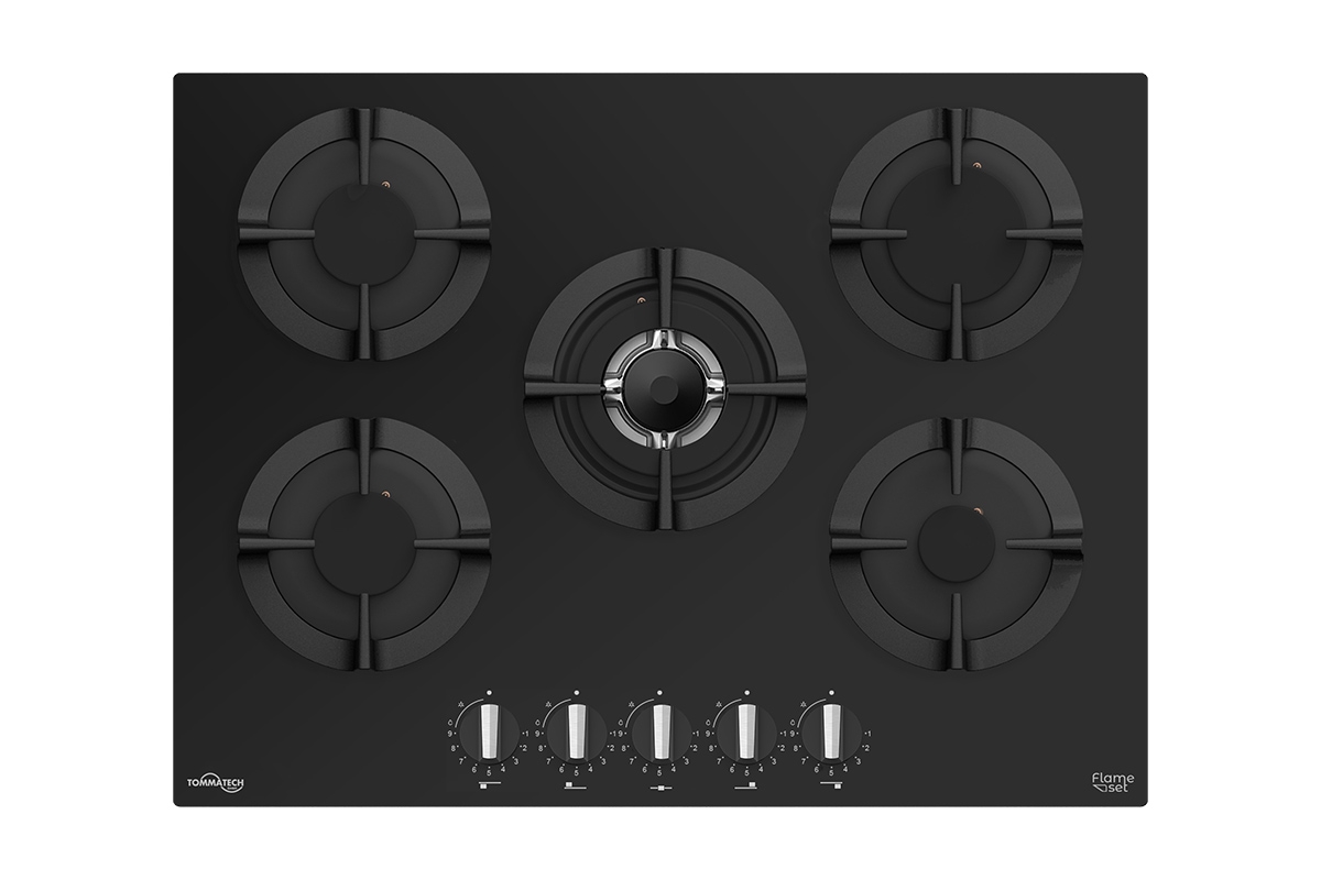 TommaTech TAO7002BG Built-in Gas Hob 70 cm Black Glass