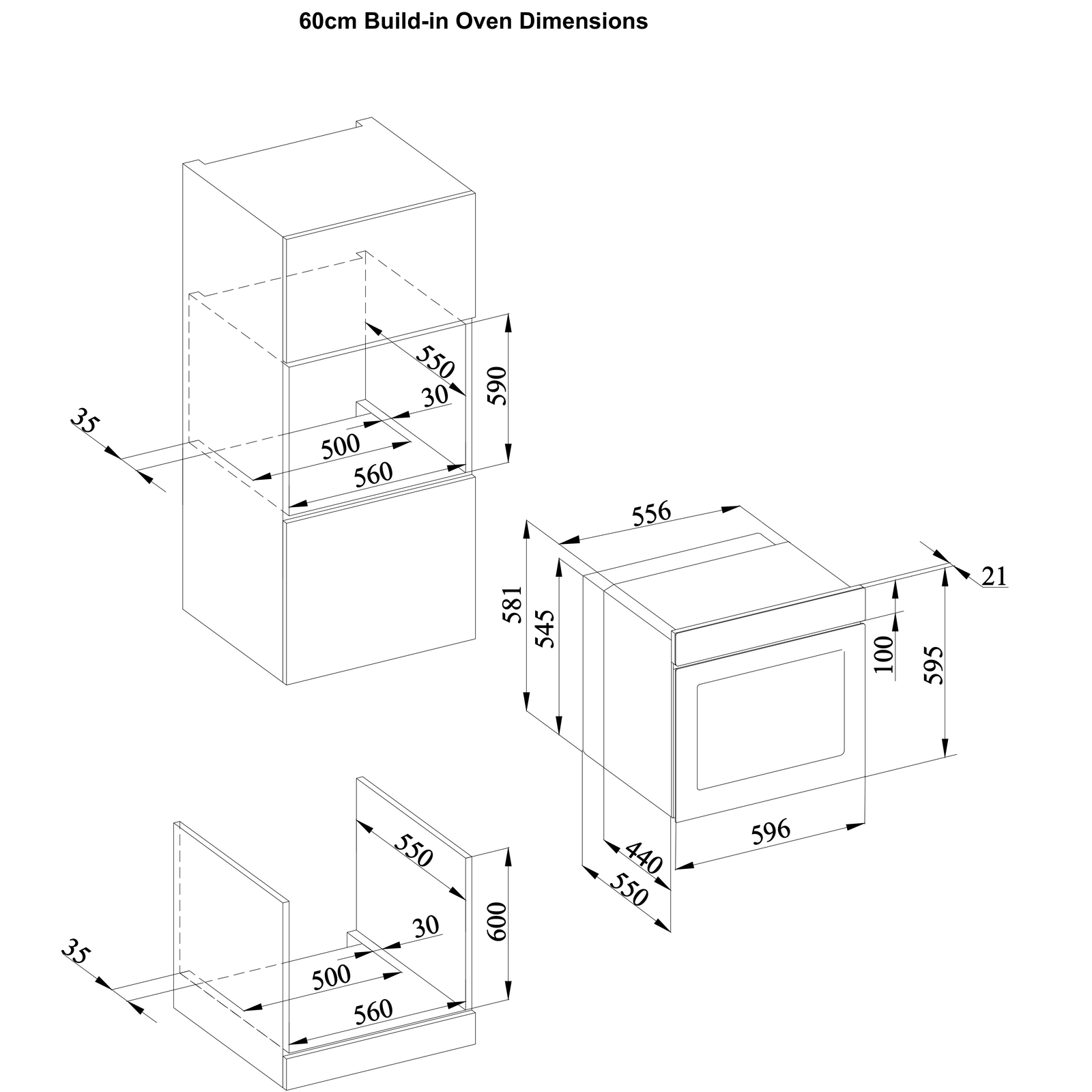 TommaTech TAF6005BS Einbaubackofen 60 Cm Schwarzes Glas