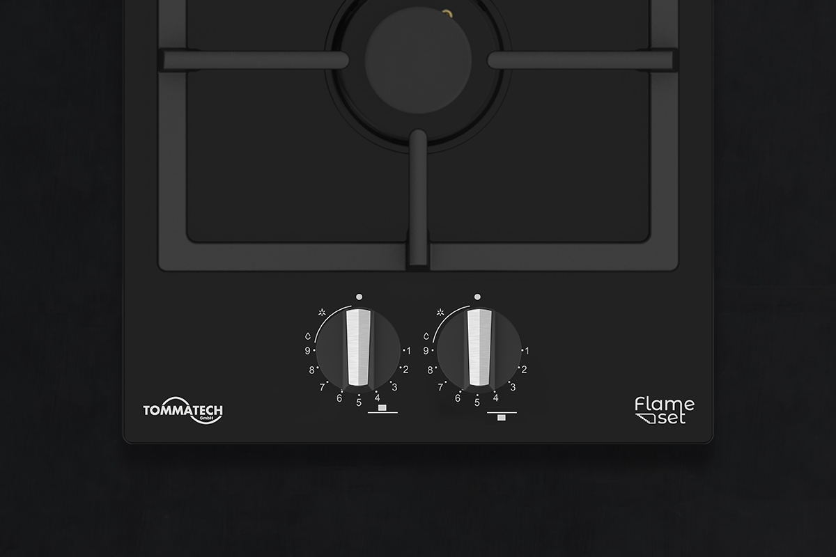 TommaTech TAO3001BG Built-in Gas Hob 30 cm Black Glass