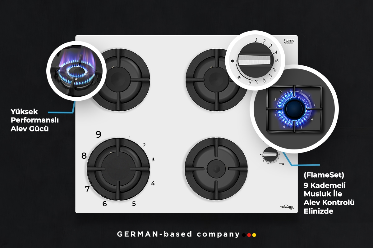 TommaTech TAO6002WG Built-in Gas Hob 65 cm White Glass