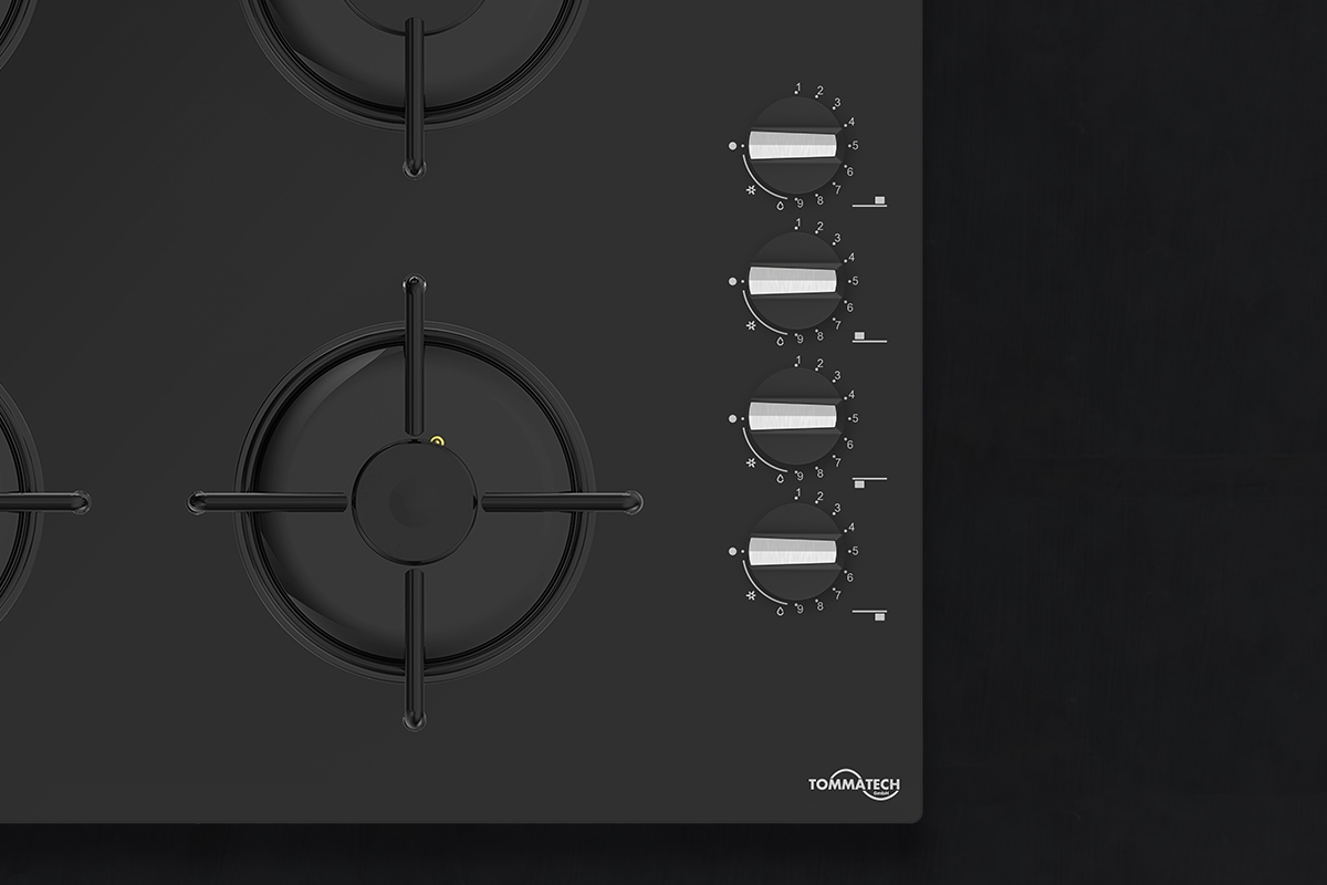 TommaTech TAO6003BG Built-in Gas Hob 60 cm Black Glass