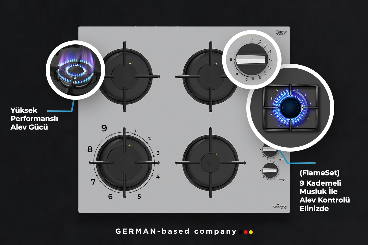 TommaTech  TAO6003SG Built-in Gas Hob 60 cm Gray Glass