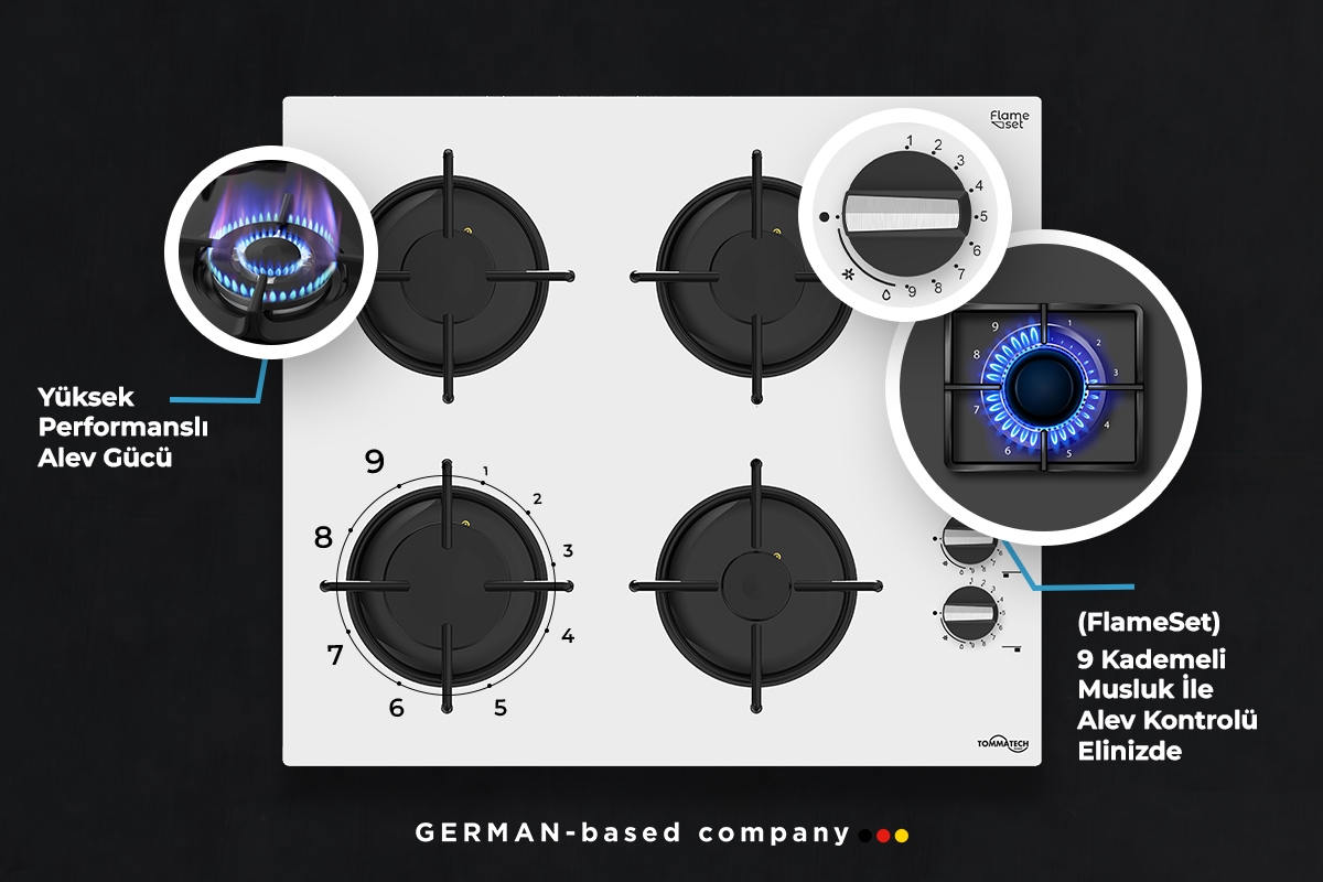 TommaTech TAO6003WG Built-in Gas Hob 60 cm White Glass