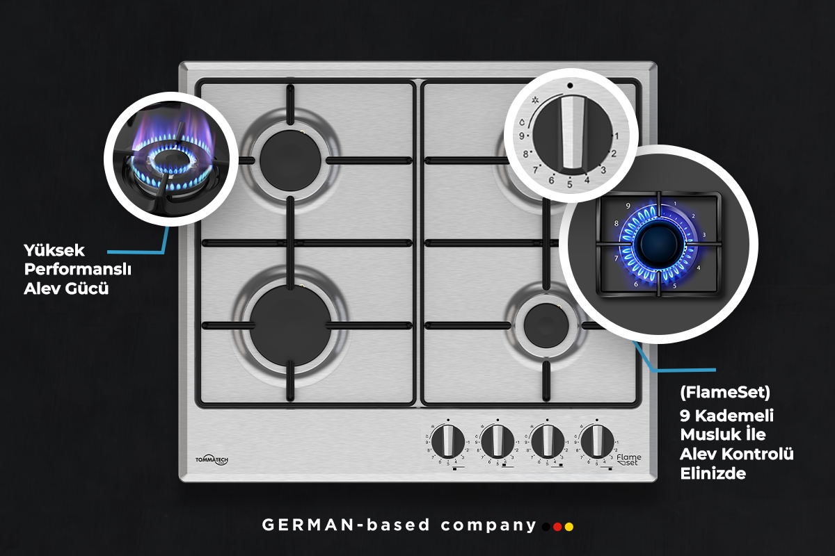 TommaTech TAO6006IM Eingebauter Gashald 60 Cm Edelstahl Inox