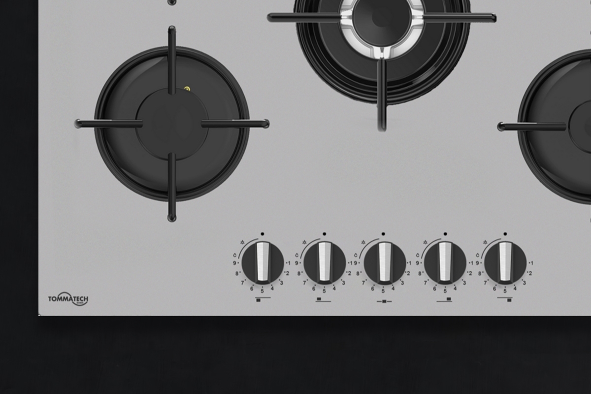 TommaTech TAO7001SG Built-in Gas Hob 70 cm Grey Glass