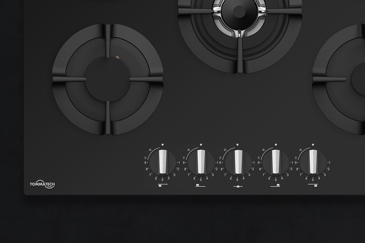 TommaTech TAO7002BG Built-in Gas Hob 70 cm Black Glass