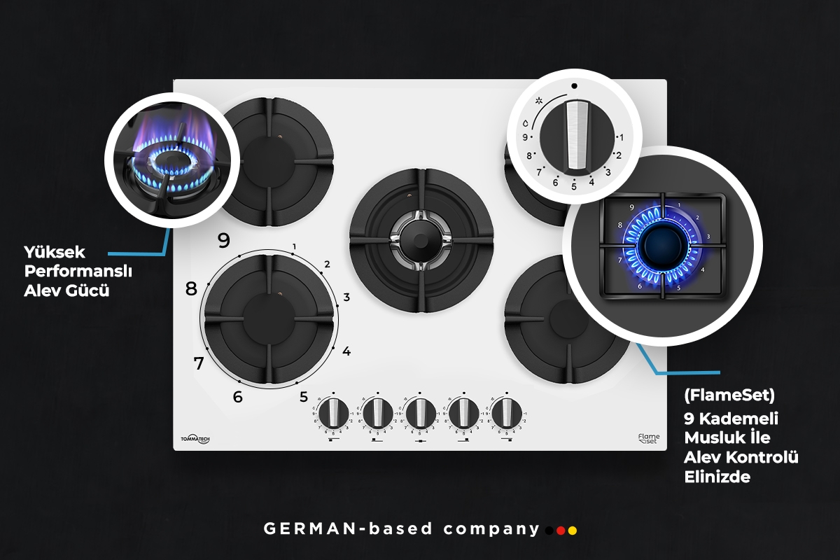 TommaTech TAO7002WG Eingebauter Gashald 70 Cm Weißes Glas