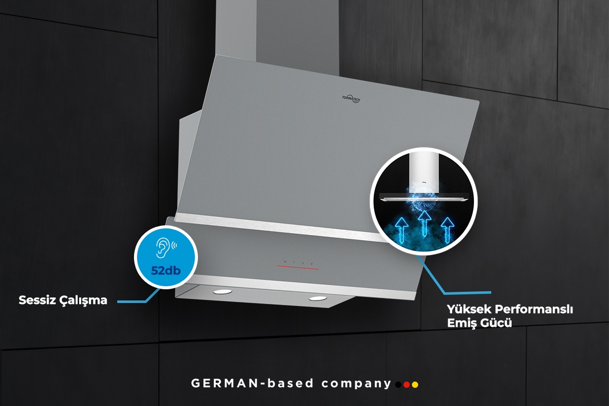 TommaTech TDE6001SG Schräger Dunstabzug 60 Cm Graues Glas