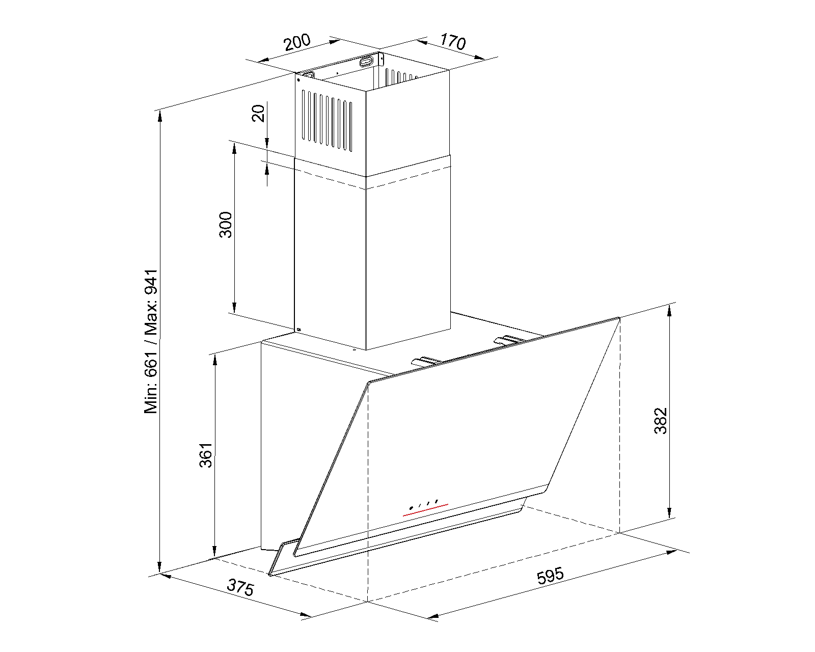 TommaTech TDE6003BG Schräger Dunstabzug 60 Cm Schwarzes Glas