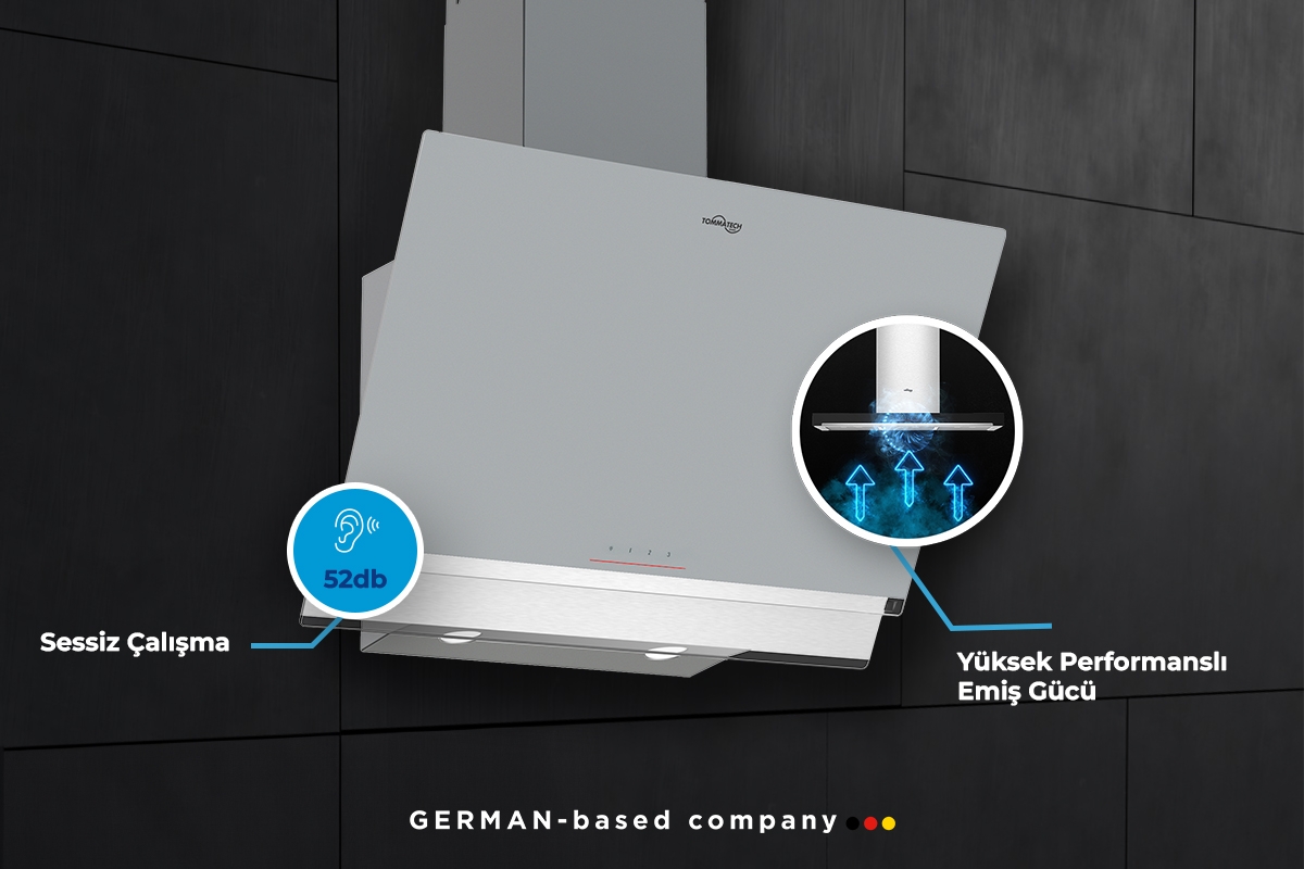 TommaTech TDE6003SG Schräger Dunstabzug 60 Cm Graues Glas