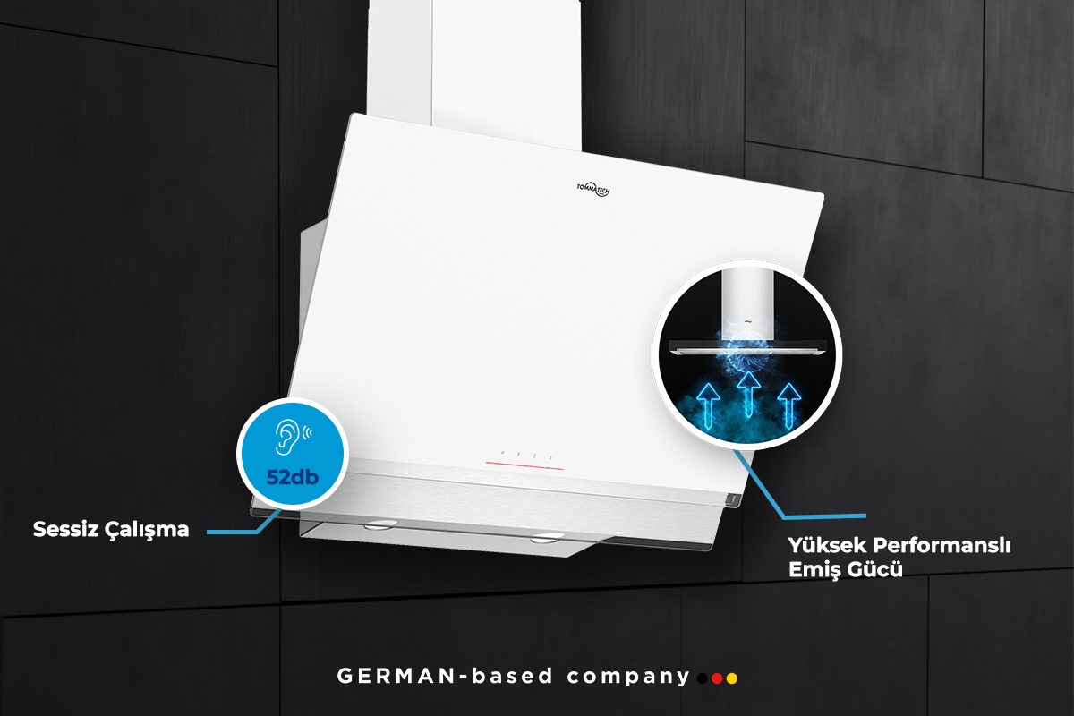 TommaTech TDE6003WG Schräger Dunstabzug 60 Cm Weißes Glas