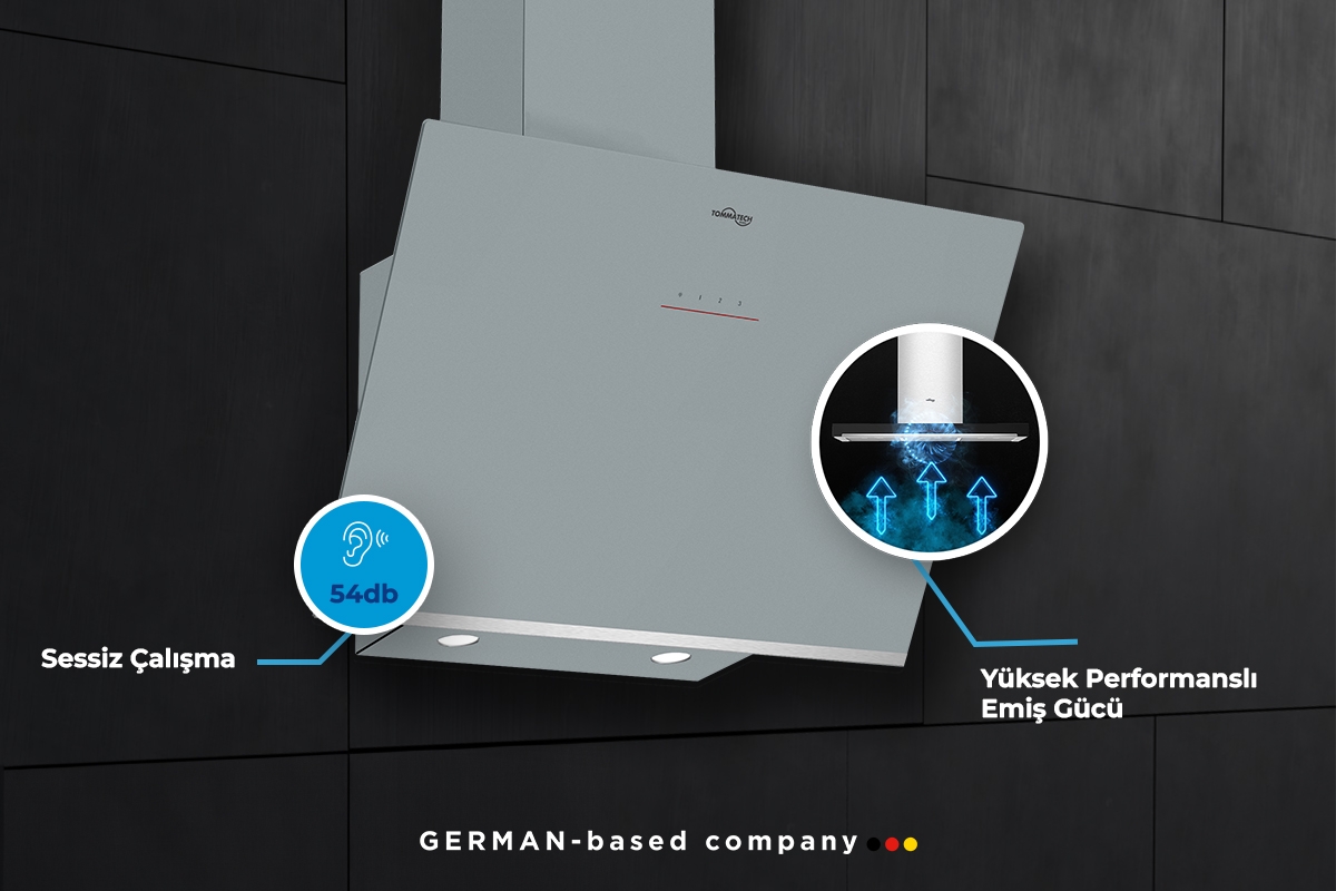 TommaTech TDE6004SG Schräger Dunstabzug 60 Cm Graues Glas