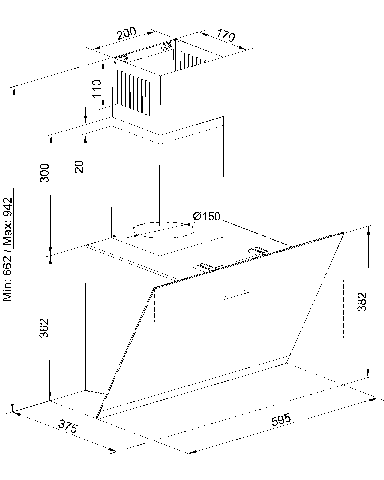 TommaTech TDE6004SG Schräger Dunstabzug 60 Cm Graues Glas