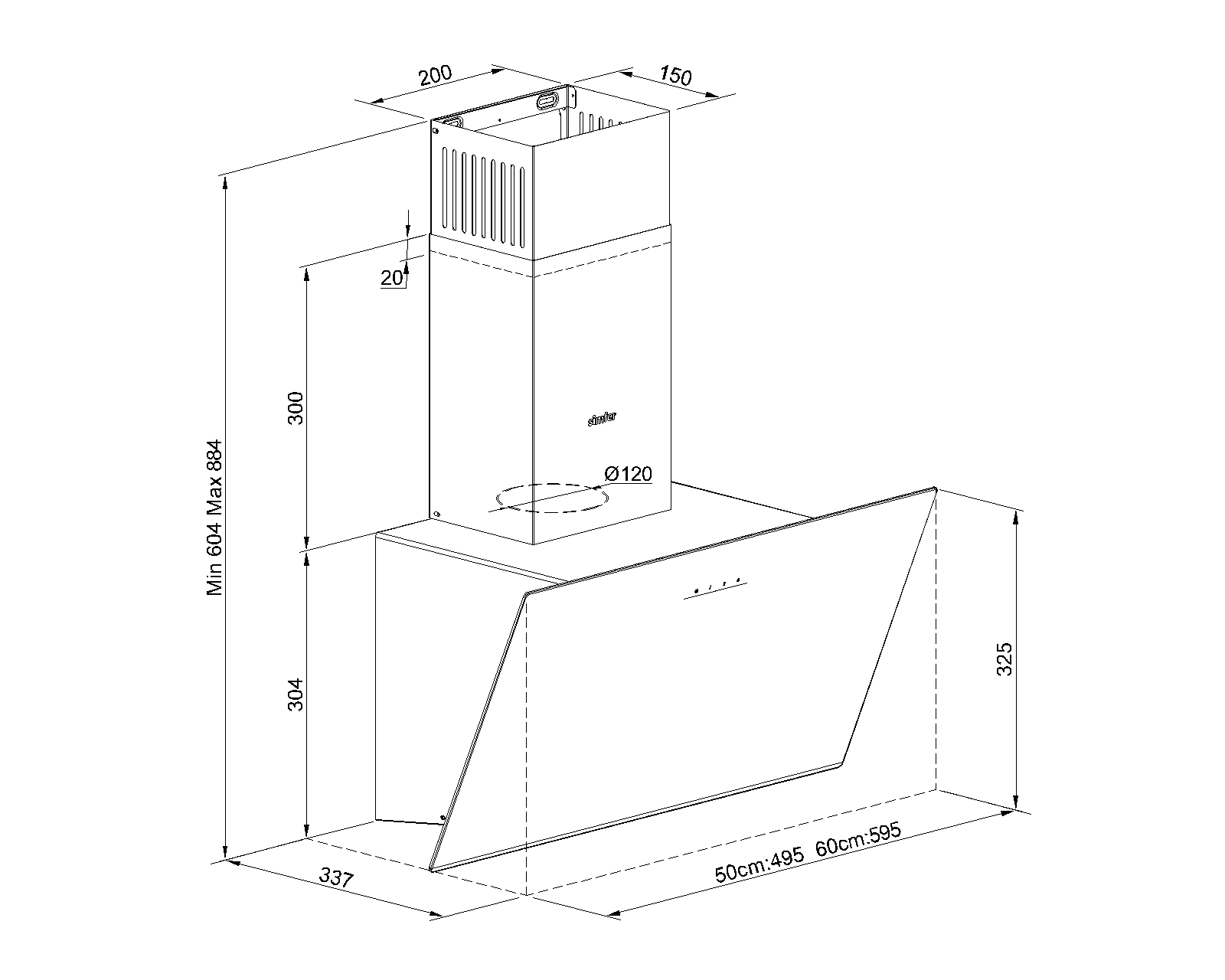 TommaTech TDE6005BG Schräger Dunstabzug 60 Cm Schwarzes Glas