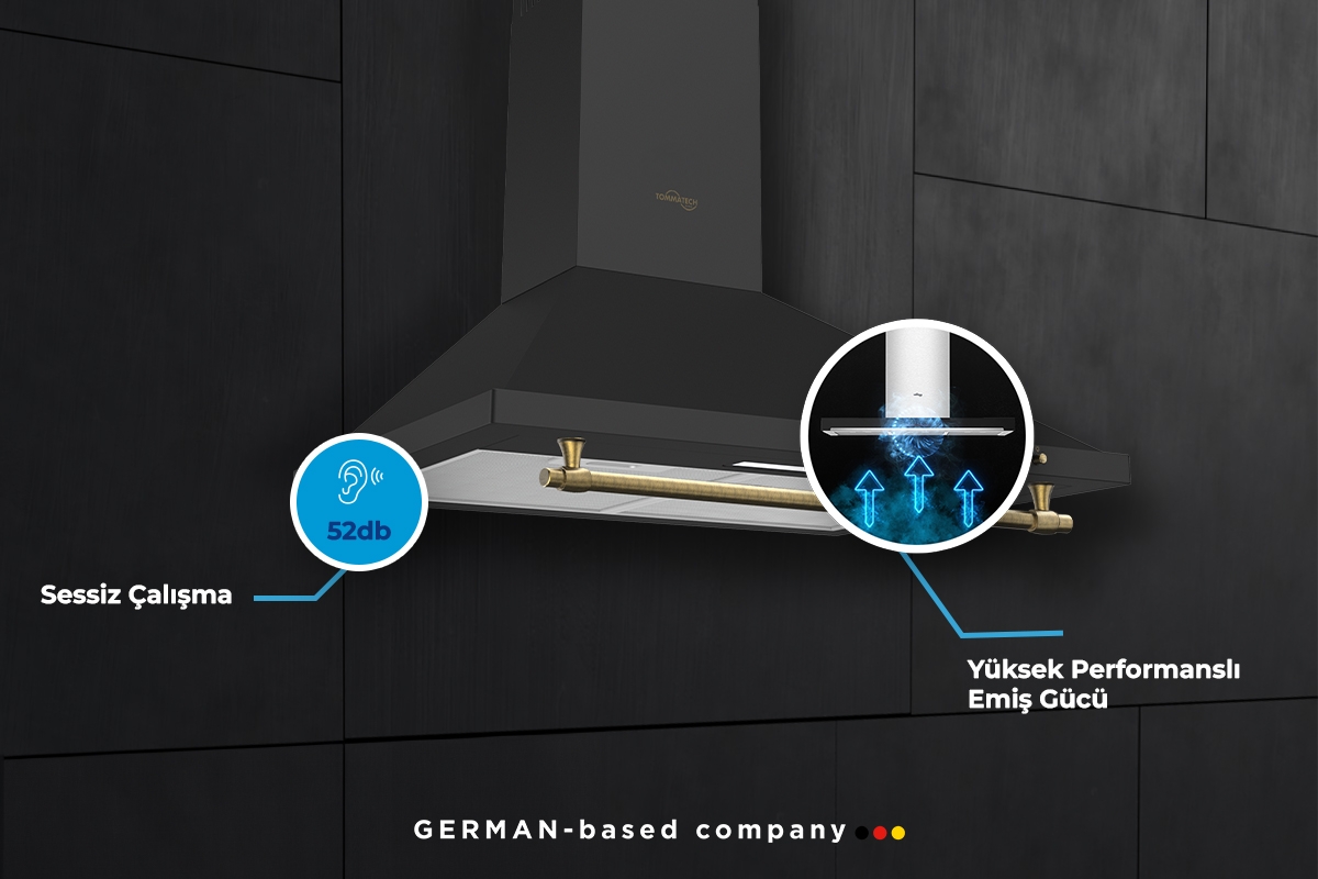 TommaTech TDP6001BM Pyramiden-Dunstabzug 60 Cm Schwarzes Metall