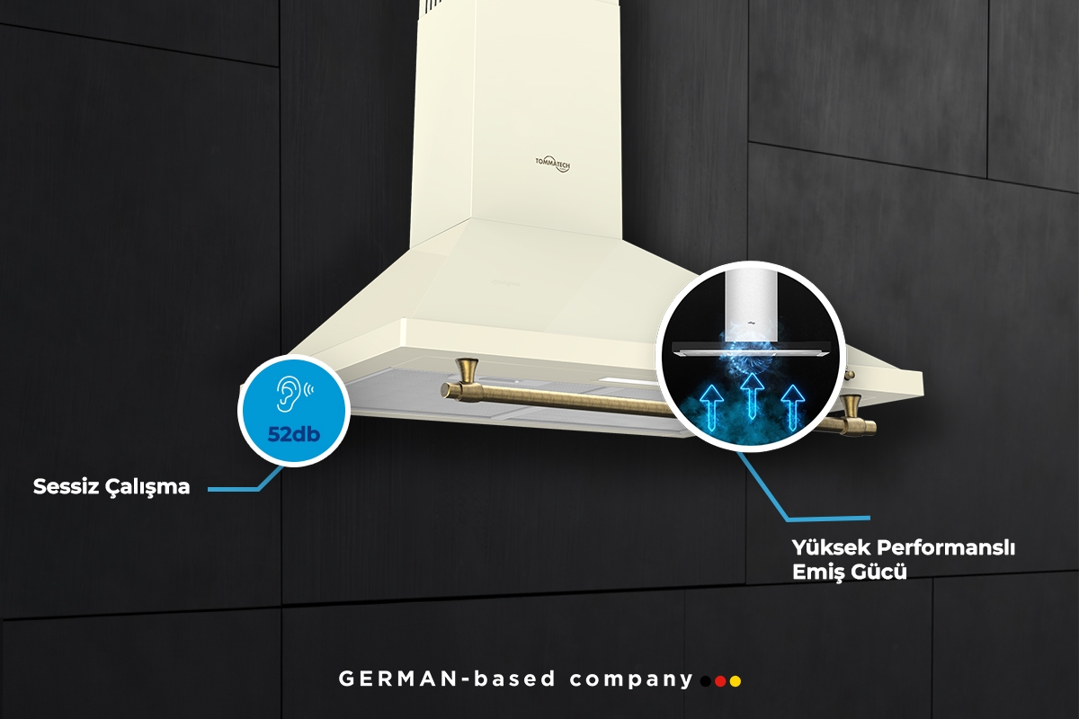 TommaTech TDP6001CM Pyramiden Dunstabzug 60 Cm Cremefarbenes Metall