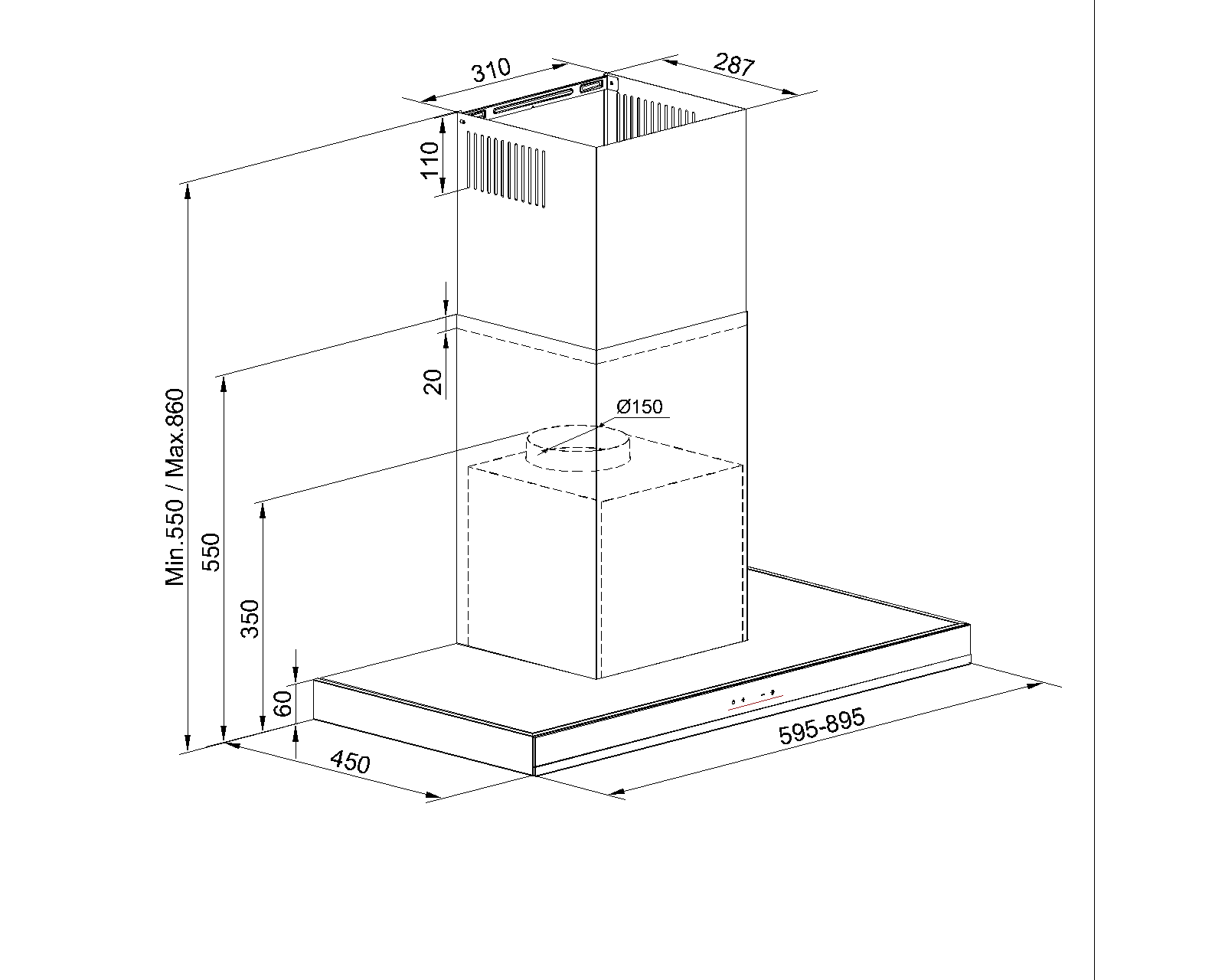 TommaTech TDT6001IMB T Wall-Mounted Hood 60 cm