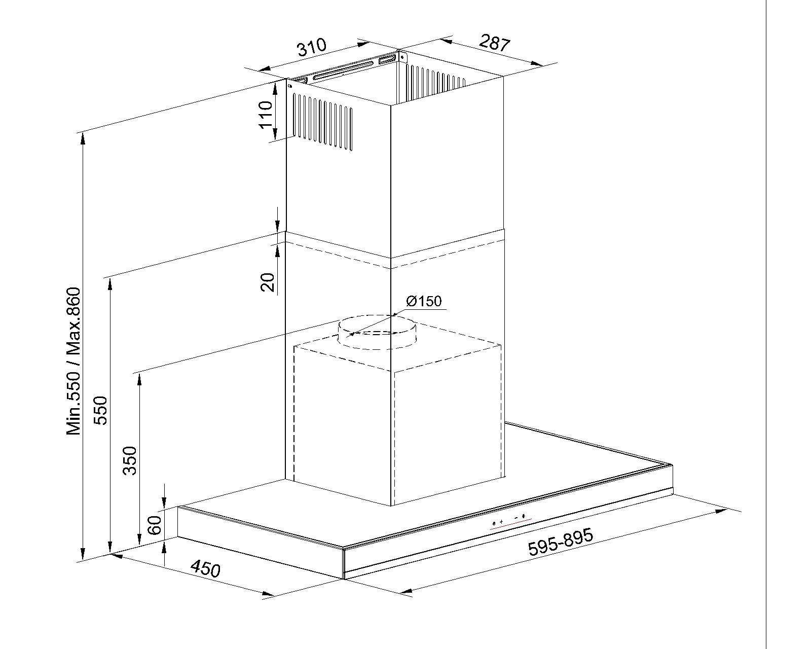 TommaTech TDT9001IMB T Wall-Mounted Hood 90 cm